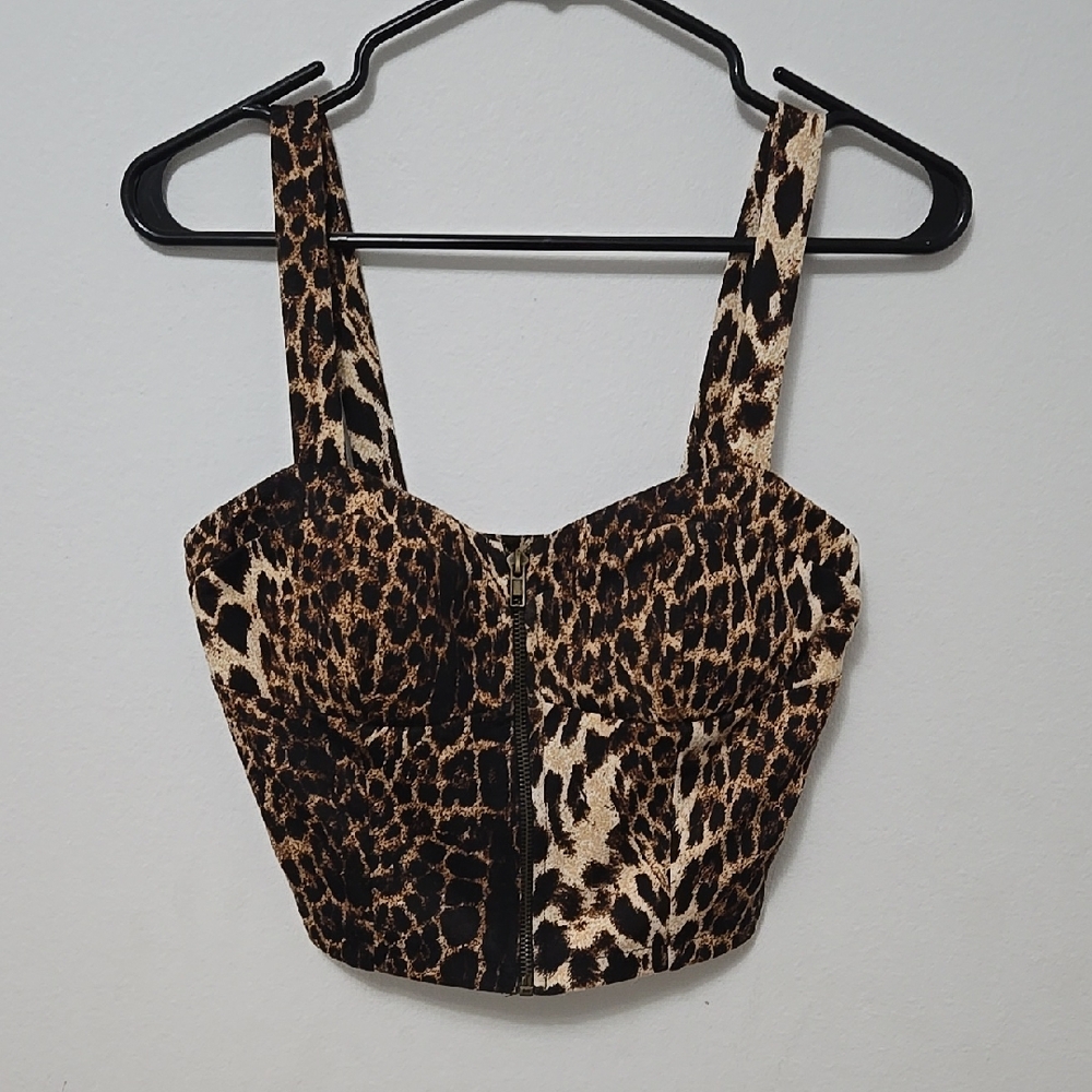 Leopard Print Zip Crop Top NWOT